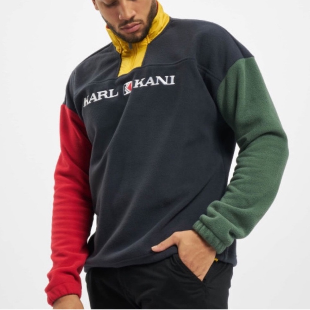 New Karl Kani men’s retro colorblock Troye fleece pullover 90’s y2k
